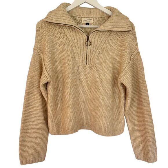Universal Thread cream waffle knit quartet zip sweater M - Picture 2 of 9